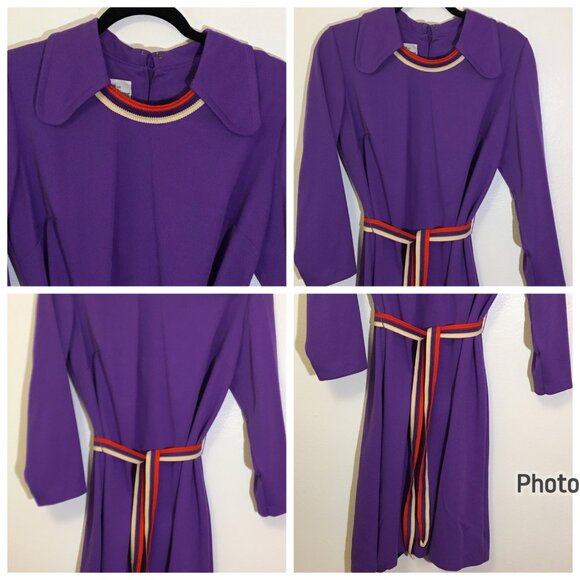 Vintage 60s Dog Ear Beagle Collar Dress with Belt Mod Shift Volup Plus Size (IB) - Picture 5 of 15